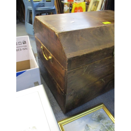 274 - A softwood box with lion head ring handle, and twin brass side carrying handles, a gilt framed oil p... 