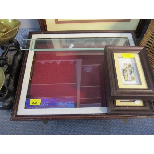 288 - A mixed lot to include a wooden framed wall hanging display cabinet with internal glass shelves, cas... 