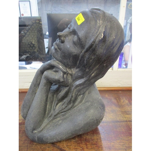 294 - Attributed to Christine Baxter 'Sun Worshipper' black finished reconstituted stone bust, 44cm high L... 