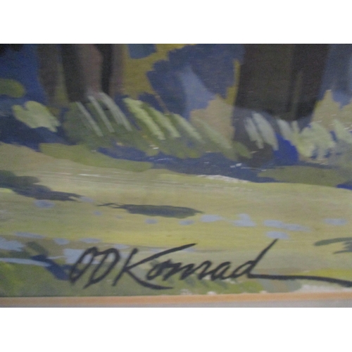 67 - O D Komad - Garden with trees and a building - painting on paper, signed, 45 x 37cm, The Rowley Gall... 