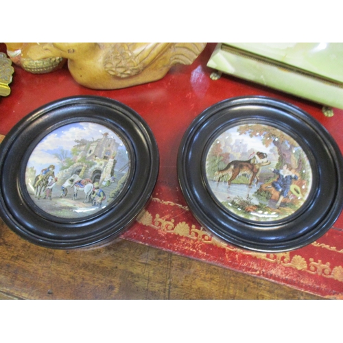 75 - A mixed lot to include two Victorian pot lids in ebonized frames, collection of crested china, woode... 