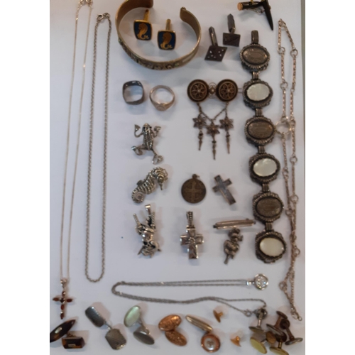 58 - A quantity of silver, white metal and silver tone costume jewellery together with mixed cufflinks an... 