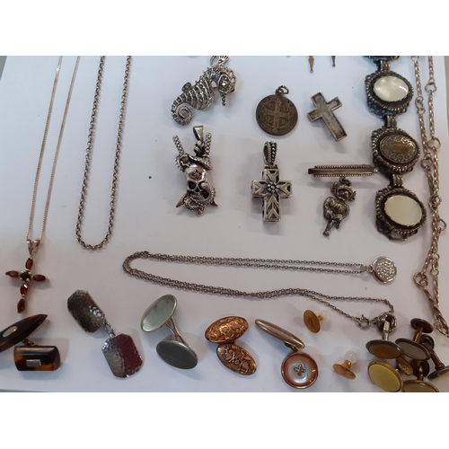 58 - A quantity of silver, white metal and silver tone costume jewellery together with mixed cufflinks an... 