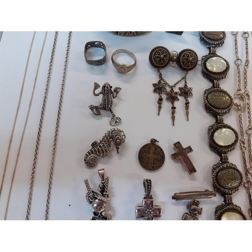 58 - A quantity of silver, white metal and silver tone costume jewellery together with mixed cufflinks an... 