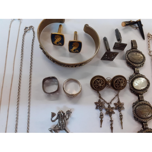 58 - A quantity of silver, white metal and silver tone costume jewellery together with mixed cufflinks an... 