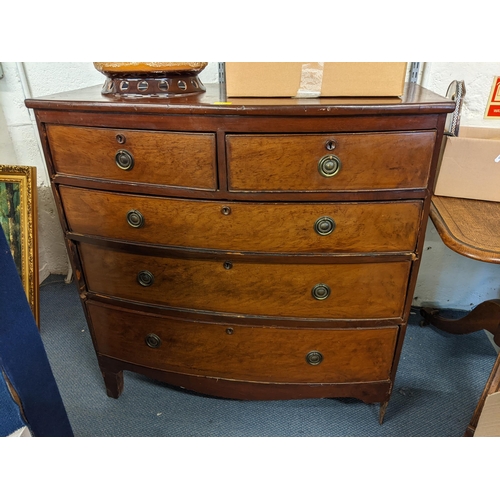 217 - A 19th century mahogany bow front chest of two short and three long drawers 135cm h x 101cm w Locati... 