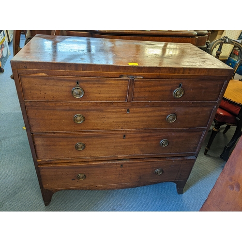 219 - An early 19th century mahogany chest of two short and three long drawers 90.5cm h x 90cm w Location:... 