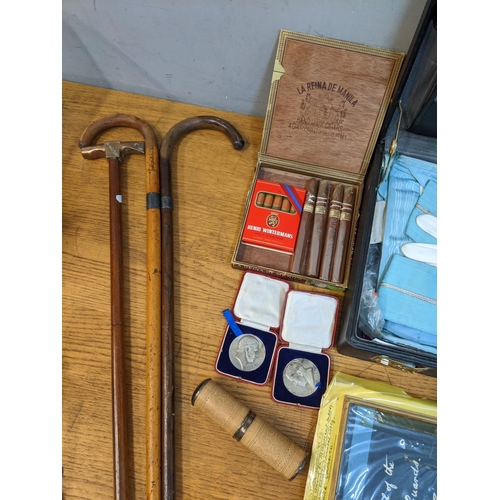 48 - A mixed lot to include Masonic regalia, cigars, walking sticks and other items
Location: BR/LWF