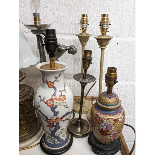 96 - Mixed table lamps to include an Art Deco style lamp, Chinese cloisonne lamp and others
Location: G