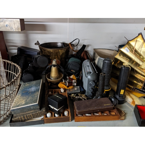 97 - A mixed lot to include a chess set, binoculars, cameras, thimbles and other items
Location: G