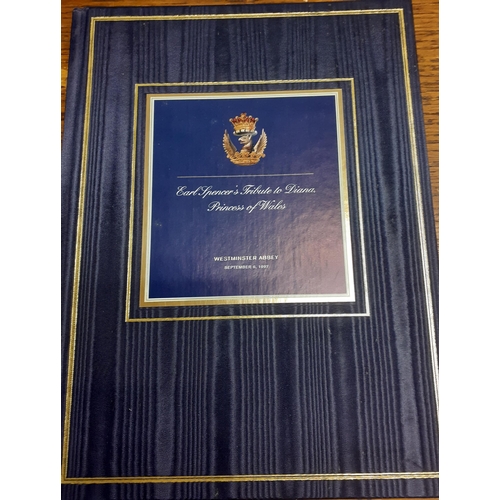 422 - A 1997 signed copy of Earl Spencer's Tribute to Diana Princes of Wales in a fabric covered binder wi... 