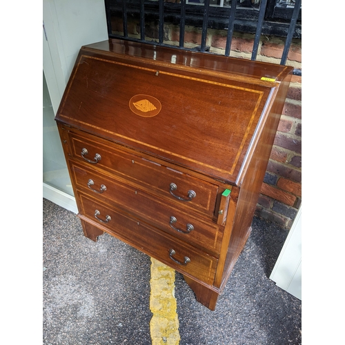 451 - An Edwardian mahogany bureau together with a Neptune glazed display cabinet
Location: G