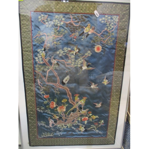 296 - Two framed and glazed 20th century Chinese embroidered panels, one depicting a '100 boys' pattern de... 