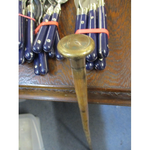 305 - A miscellaneous lot to include an early 20th century walking cane with brass knop incorporating 1914... 