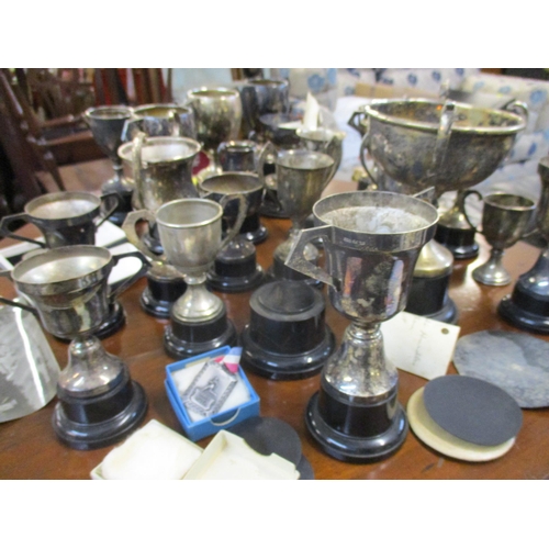 308 - A collection of Badingham College silver and silver plated sports trophies and medals, along with a ... 