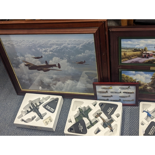 423 - A mixed lot of WWII aviation memorabilia to include Dan Brendan and Barry G Price porcelain plaques,... 