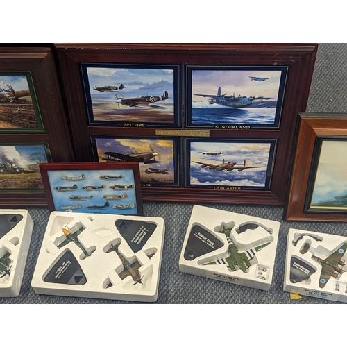 423 - A mixed lot of WWII aviation memorabilia to include Dan Brendan and Barry G Price porcelain plaques,... 