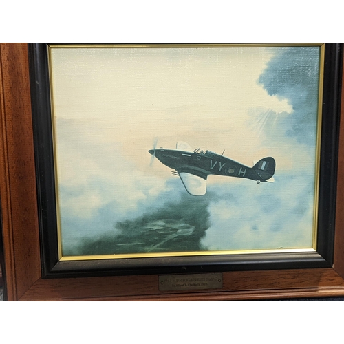 423 - A mixed lot of WWII aviation memorabilia to include Dan Brendan and Barry G Price porcelain plaques,... 