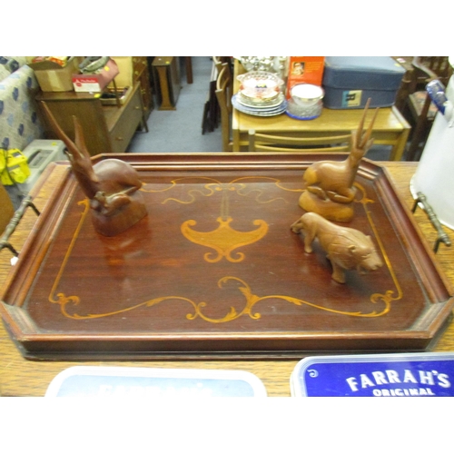 475 - A mixed lot to include an Edwardian inlaid mahogany twin handled gallery tray, Sorrento box, various... 