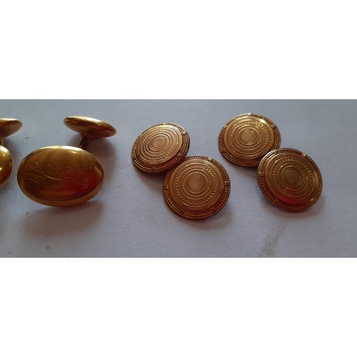 5 - A pair of 14ct gold cufflinks with initials, weight 4.3g a yellow metal single cufflink, 2.6g togeth... 