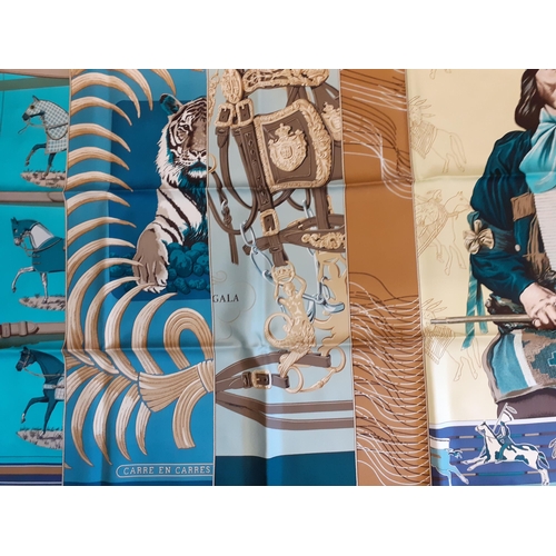 2A - Hermes-A modern 'Ani Lash' silk scarf designed by Gala in blues, greens, brown and white colourway, ... 