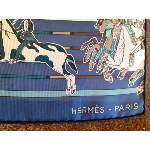 2A - Hermes-A modern 'Ani Lash' silk scarf designed by Gala in blues, greens, brown and white colourway, ... 