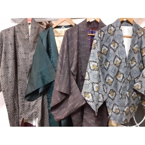 79 - Four 1970's Japanese kimonos in various colours and lengths. Location:Rail2