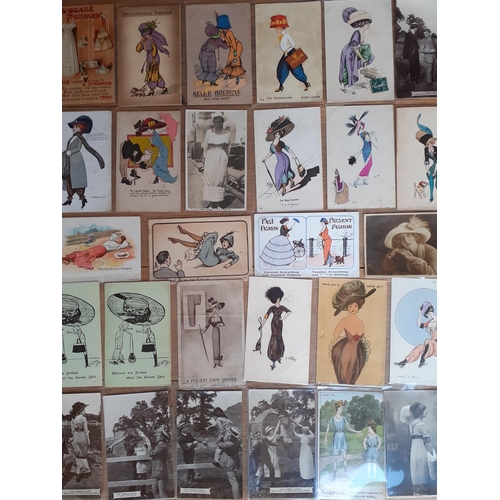 34 - A quantity of early to mid 20th Century postcards, to include hat and harem skirt references, includ... 