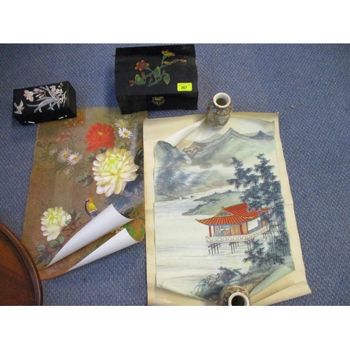 436 - Oriental collectables to include a pair of Japanese Satsuma vases, a painting on fabric, a set of th... 