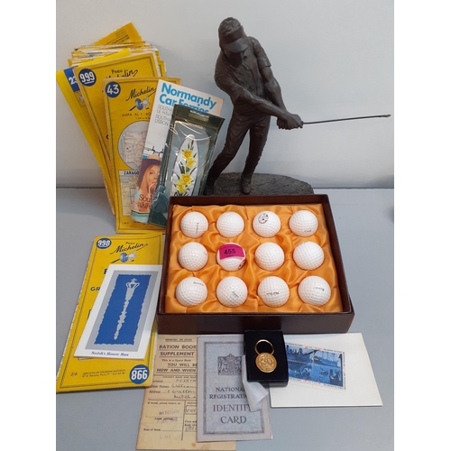 455 - A composition model of a golfer, mixed golf balls, vintage maps and other items
Location: 4.4