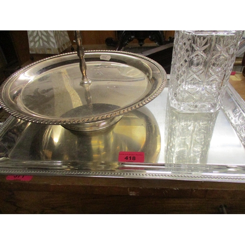 418 - A selection of silver plate to include a French twin-handled tray, a three-tier cake stan, glass whi... 