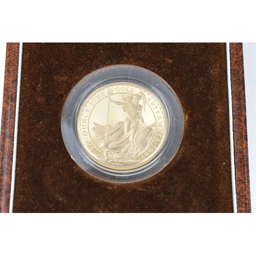 102 - Queen Elizabeth II (1952- 2022) a cased Royal mint Britannia 1/2oz proof coin, dated 1987, struck in... 