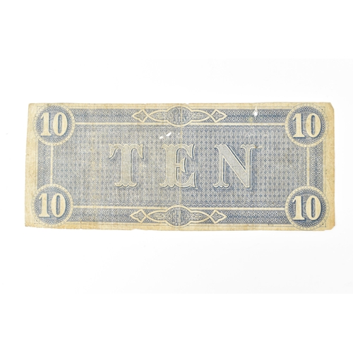 130 - Confederate States of America (1861-1865) - a Richmond ten dollar banknote, No 122282, dated Februar... 