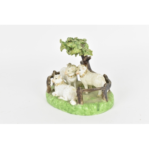 194 - An early Royal Crown Derby porcelain group, circa 1806-1825, modelled as sheep in a field with gilt ... 