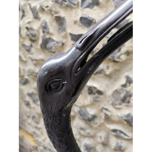 49 - A large pair of 20th century patinated bronze models of cranes, each in same position looking up, 11... 