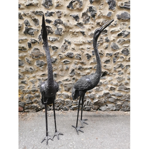 49 - A large pair of 20th century patinated bronze models of cranes, each in same position looking up, 11... 