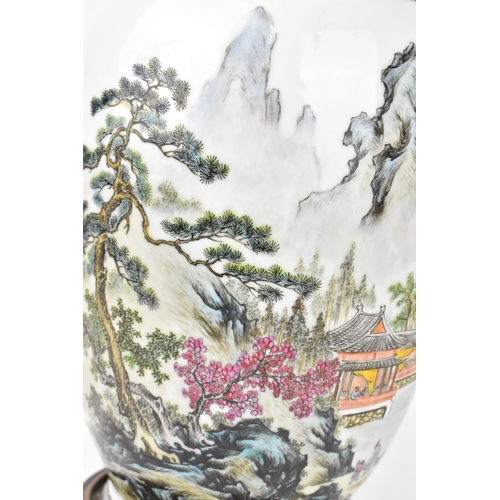 55 - A Chinese Republic or later porcelain vase, made into a lamp, 20th century, of ovoid form with appli... 