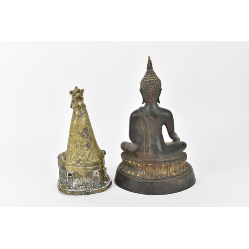 57 - A Sino-Tibetan bronze figure of the Buddha Shakyamuni, seated in Padmasana with his right hand in Bh... 