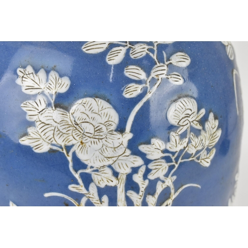 75 - A large Chinese blue and white porcelain vase converted to a lamp, of baluster form, the blue body w... 