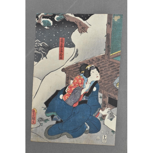 82 - A small collection of 19th century Japanese woodblock prints, to include one by Utagawa Kunisada (To... 