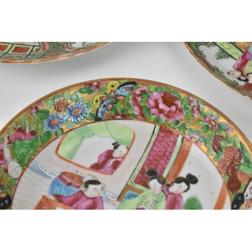 40 - A set of six Chinese Canton export porcelain plates, late Qing dynasty, in the Famille Rose palette ... 