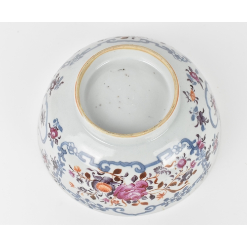 41 - A Chinese 18th century export porcelain bowl, designed with underglazed blue and hand painted floral... 