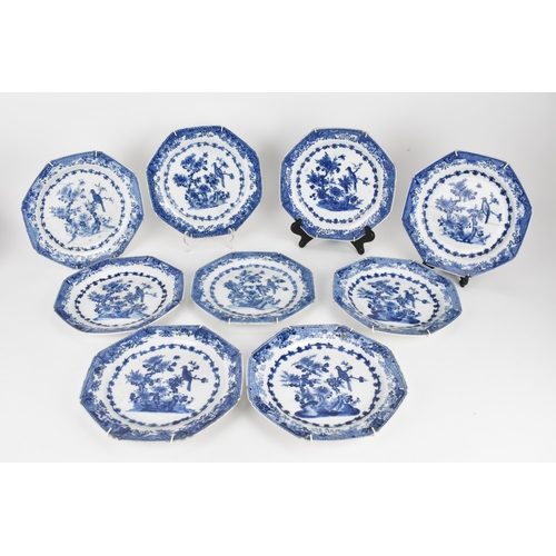 47 - A set of nine Chinese Qing dynasty blue and white porcelain plates, 18th century, probably Qianlong ... 