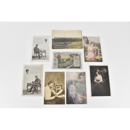 144 - A collection of WW1 and later related postcards to include Sweetheart examples along with others dep... 