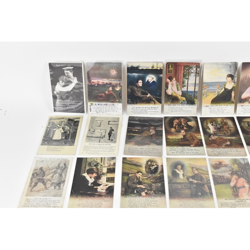 144 - A collection of WW1 and later related postcards to include Sweetheart examples along with others dep... 