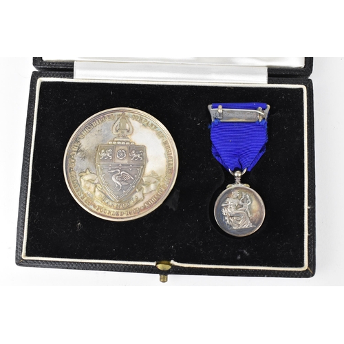 145 - The Worshipful Company of Musicians presentation medal and miniature on blue ribbon, awarded to ALBE... 