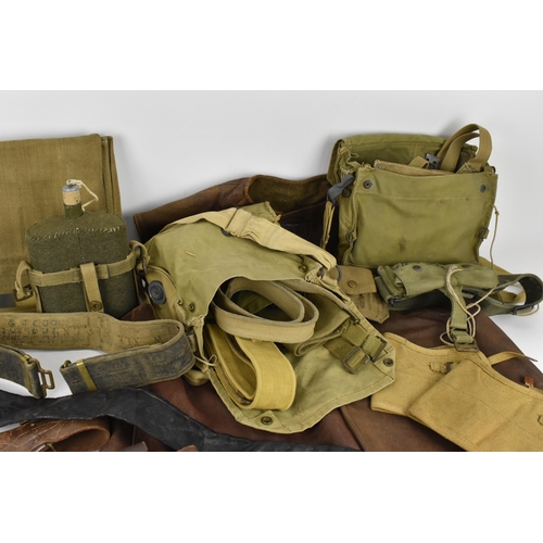 151 - Mixed British army uniform webbing items and others comprising of 19th/20th century black leather sc... 