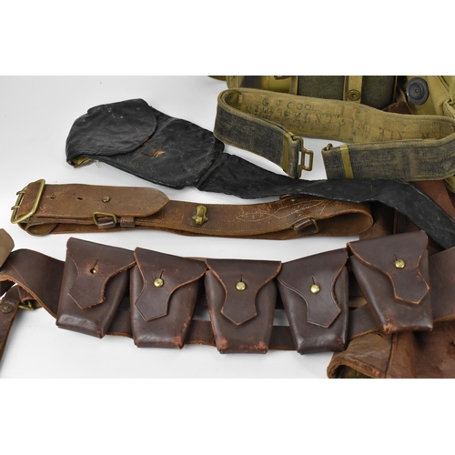 151 - Mixed British army uniform webbing items and others comprising of 19th/20th century black leather sc... 