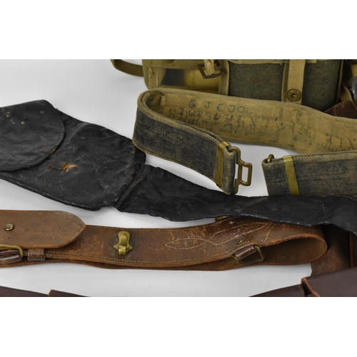 151 - Mixed British army uniform webbing items and others comprising of 19th/20th century black leather sc... 