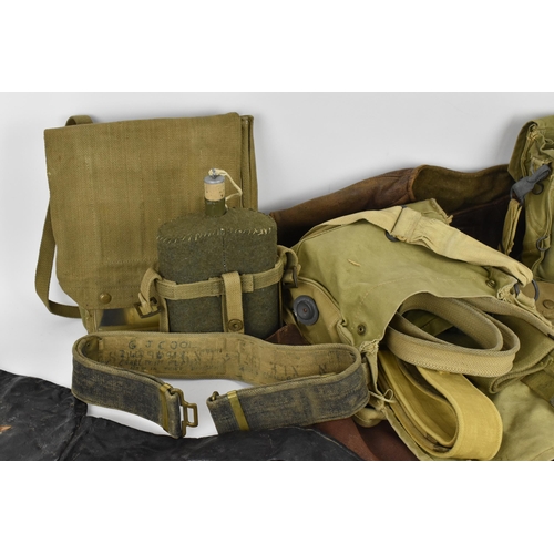 151 - Mixed British army uniform webbing items and others comprising of 19th/20th century black leather sc... 